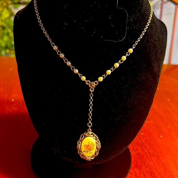 Gold Chain with Abstract Locket Pendant by 1928